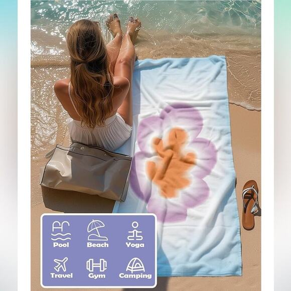 2 pc Microfiber Beach Towels Sand Free Quick Dry Towel Set Lightweight Compact - Picture 6 of 6